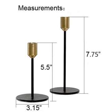 KiaoTime Set of 2 Brass Gold Black Taper Candle Holders Candlestick Holders Centerpiece Decorative Vintage & Modern Candlelight Dinner Metal Candlestick Holders for Table Mantel Wedding Housewarming
