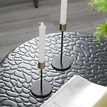 KiaoTime Set of 2 Brass Gold Black Taper Candle Holders Candlestick Holders Centerpiece Decorative Vintage & Modern Candlelight Dinner Metal Candlestick Holders for Table Mantel Wedding Housewarming