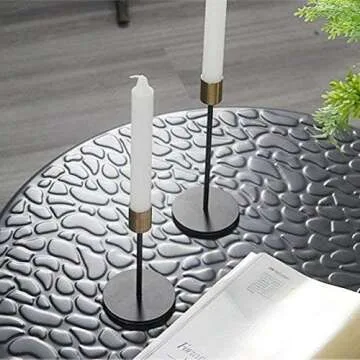 KiaoTime Set of 2 Brass Gold Black Taper Candle Holders Candlestick Holders Centerpiece Decorative Vintage & Modern Candlelight Dinner Metal Candlestick Holders for Table Mantel Wedding Housewarming