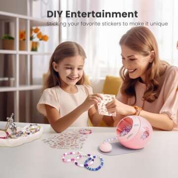 Tilhumt Electric Bead Spinner with Positioning Mat, Clay Bead Spinner for Jewelry Making and Friendship Bracelets Making, Including Needles, Elastic String and Cartoon Stickers, Gift for Girls