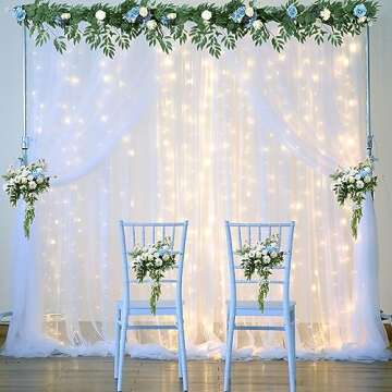 White Tulle Backdrop Curtain with Lights for Events 10x8ft