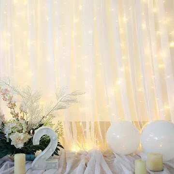 White Tulle Backdrop Curtain with Lights for Events 10x8ft