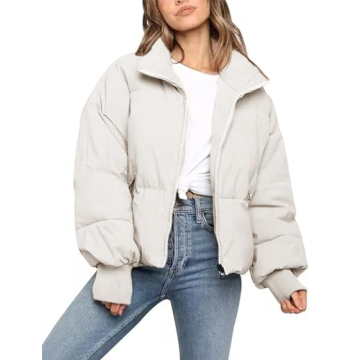 Flygo Women's Cropped Puffer Jacket - Fashionable Winter Coat, Warm & Cozy