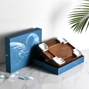 Shanik Wood - Marble Cheese Board Set with 3 Ceramic Bowls - Stainless Steel Cutlery Set, Charcuteri...