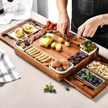 Shanik Wood - Marble Cheese Board Set with 3 Ceramic Bowls - Stainless Steel Cutlery Set, Charcuterie Board & Gift for Any Occasion (Without Engraving)