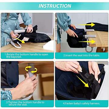 TOONOON Hook On Chair, Fast Table Chair and Clip on Table High Chair, Fold-Flat Storage Tight Fixing Portable Baby Feeding Seat for Baby Toddler Washable with Dining Tray for Travel or Restaurants