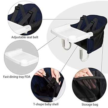 TOONOON Hook On Chair, Fast Table Chair and Clip on Table High Chair, Fold-Flat Storage Tight Fixing Portable Baby Feeding Seat for Baby Toddler Washable with Dining Tray for Travel or Restaurants