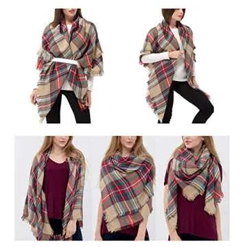 Dimore Trendy Plaid Blanket Scarf Women Big Oversized Long Scarves Warm Winter Tartan Checked Shawl Wrap Scarf Gift For Women