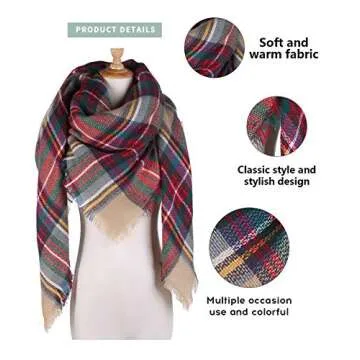 Dimore Trendy Plaid Blanket Scarf Women Big Oversized Long Scarves Warm Winter Tartan Checked Shawl Wrap Scarf Gift For Women