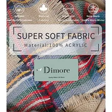 Dimore Trendy Plaid Blanket Scarf Women Big Oversized Long Scarves Warm Winter Tartan Checked Shawl Wrap Scarf Gift For Women