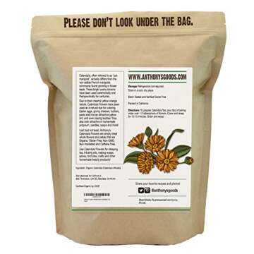 Anthony's Organic Calendula Flowers, 12 oz, Whole Flowers and Petals, Herbal Marigold Tea, Caffeine ...