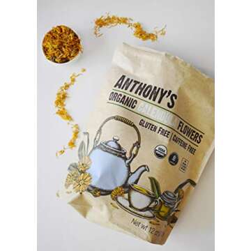 Anthony's Organic Calendula Flowers, 12 oz, Whole Flowers and Petals, Herbal Marigold Tea, Caffeine Free