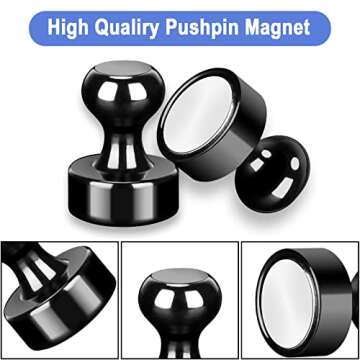 LEASEN Refrigerator Magnets, 12pcs Magnetic Push Pins,Magnets for Fridge, Black Metal Brushed Nickel Perfect for Whiteboard, Map,Office Magnets,Fridge Magnet, Kitchen Home School Classroom
