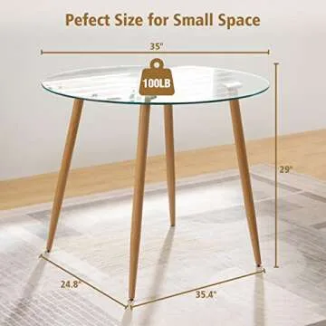 STYLIFING Glass Dining Table - Modern Round Table for 4