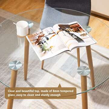 STYLIFING Glass Dining Table - Modern Round Table for 4