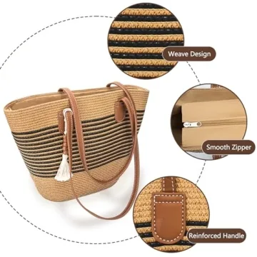 Shop iSamzan Straw Beach Tote Bag for Women, Ideal Summer Accessory
