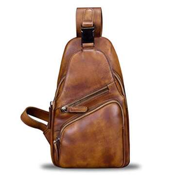 Genuine Leather Sling Bag Chest Shoulder Hiking Backpack - Vintage Handmade