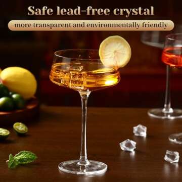 Bouaida Coupe Glasses Set of 6, Vintage Martini Glasses Set of 6, 8.8 Oz Coupe Cocktail Glasses, Cut...