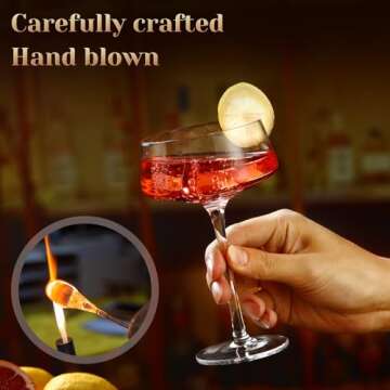 Bouaida Coupe Glasses Set of 6, Vintage Martini Glasses Set of 6, 8.8 Oz Coupe Cocktail Glasses, Cute Cocktail Glasses, Espresso Martini Glasses, Perfect for Bar, Parties and Gift