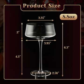 Bouaida Coupe Glasses Set of 6, Vintage Martini Glasses Set of 6, 8.8 Oz Coupe Cocktail Glasses, Cute Cocktail Glasses, Espresso Martini Glasses, Perfect for Bar, Parties and Gift