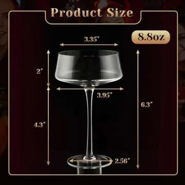 Bouaida Coupe Glasses Set of 6, Vintage Martini Glasses Set of 6, 8.8 Oz Coupe Cocktail Glasses, Cute Cocktail Glasses, Espresso Martini Glasses, Perfect for Bar, Parties and Gift