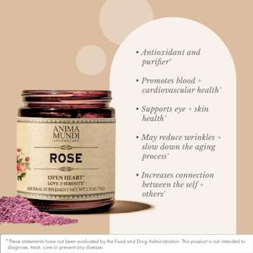 Anima Mundi Apothecary Love + Serenity Rose Petal Powder with Edible Dried Rose Petals & Buds, Aromatic Blend for Teas, Lattes, Desserts (2.5oz / 71g)