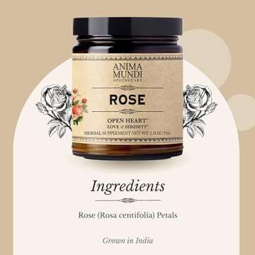 Anima Mundi Apothecary Love + Serenity Rose Petal Powder with Edible Dried Rose Petals & Buds, Aromatic Blend for Teas, Lattes, Desserts (2.5oz / 71g)