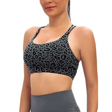 RUNNING GIRL Sports Bras for Women,Strappy Back Workout Bras Padded Supportive Leopard Print Sports ...