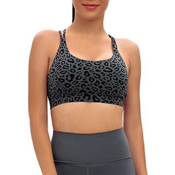 RUNNING GIRL Sports Bras for Women,Strappy Back Workout Bras Padded Supportive Leopard Print Sports Bra(WX2354 Leopard Print,L)