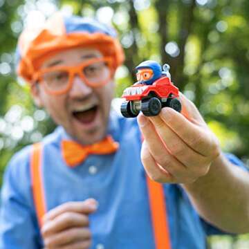 Blippi Mini Mobiles, 5 Pack Mini Vehicles - Features Character Toy Figure In Each Vehicle: Mobile/Car, Monster Truck, Recycle Truck, Ice Cream Truck, and Airplane - Educational Toys for Young Children