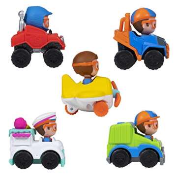 Blippi Mini Mobiles, 5 Pack Mini Vehicles - Features Character Toy Figure In Each Vehicle: Mobile/Car, Monster Truck, Recycle Truck, Ice Cream Truck, and Airplane - Educational Toys for Young Children