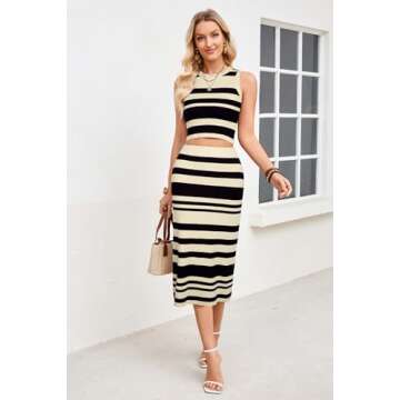 Arach&Cloz Womens Two Piece Sets 2025 Bodycon Dresses Summer Outfits Tank Top and Midi Skirt Suits Sweater