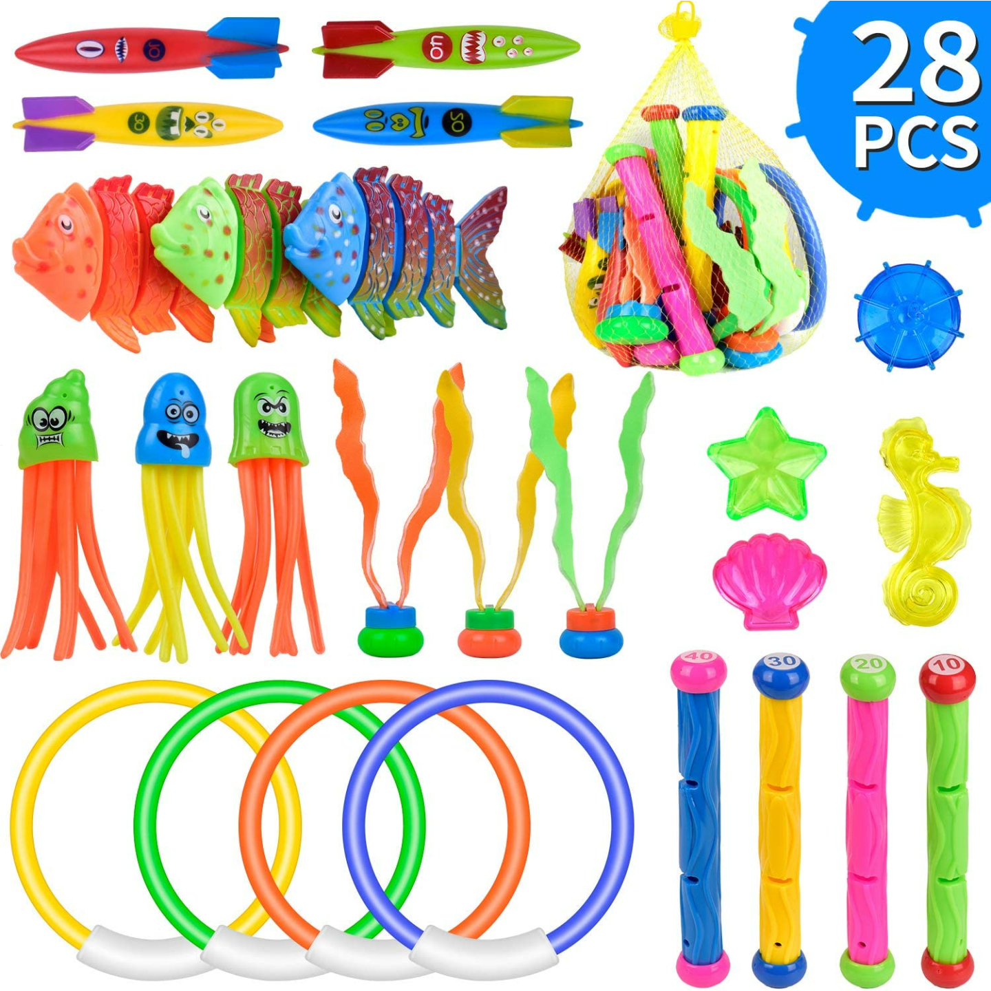 28 Pcs Balnore Underwater Swimming Pool Toys