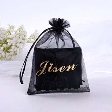 JISEN Lady Fingerless Beaded Floral Embroidery Lace Sequins Satin Gloves Black