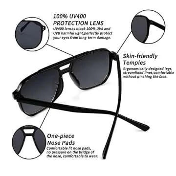 FEISEDY Retro Square Aviator Sunglasses for All