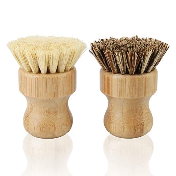 2 Pack Bamboo Dish Scrub Brush, Picowe Natural Scrub Cleaning Brush Vegetable Brush for Dishes Cast ...