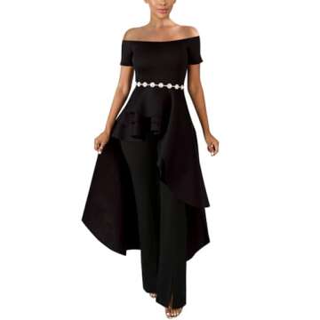 Lrady Womens Off Shoulder Tops High Low Short Sleeve Ruffle Peplum Tunic Party Blouse Casual Shirt Dress Black 2XL