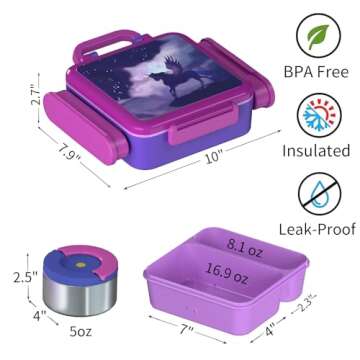 HAIXIN Bento Box for Kids - Insulated Lunch Box with Thermos for Hot Food, Leak-proof Lunch Box with...