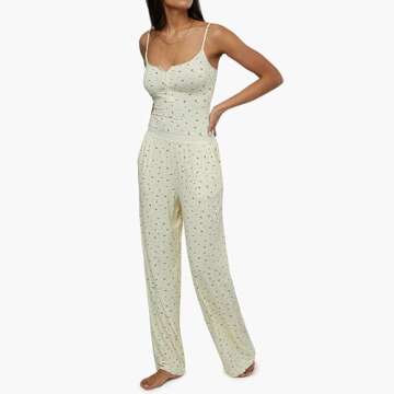 DSORVICD Women Y2k 2 Piece Pajamas Outfits Summer Solid Color/Plaid Print U-Neck Camisole + Long Pan...