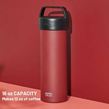 ESPRO P0 Ultralight French Press Coffee Maker for Travel, Vacuum Insulated Stainless Steel, 16 Ounce...