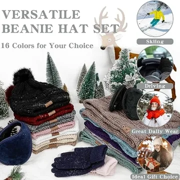 Winter Hat Scarf Gloves & Ear Warmer Set for Women