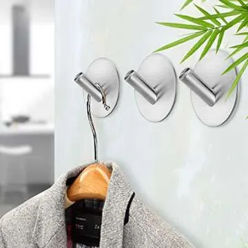 Fotosnow Adhesive Hooks, Heavy Duty Hooks Stainless Steel Self Adhesive Wall Hooks for Hanging Robe Towel Keys Hats Bags Bathroom, Kitchen, Toilet 4-Packs