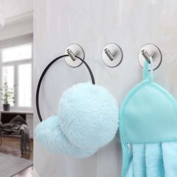 Fotosnow Adhesive Hooks, Heavy Duty Hooks Stainless Steel Self Adhesive Wall Hooks for Hanging Robe Towel Keys Hats Bags Bathroom, Kitchen, Toilet 4-Packs