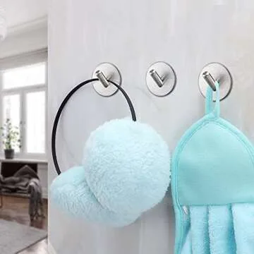 Fotosnow Adhesive Hooks, Heavy Duty Hooks Stainless Steel Self Adhesive Wall Hooks for Hanging Robe Towel Keys Hats Bags Bathroom, Kitchen, Toilet 4-Packs