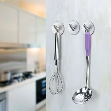 Fotosnow Adhesive Hooks, Heavy Duty Hooks Stainless Steel Self Adhesive Wall Hooks for Hanging Robe Towel Keys Hats Bags Bathroom, Kitchen, Toilet 4-Packs