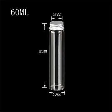 Novacare 60ml Empty Seal Jars Glass Bottle with Aluminium Silver Color Screw Cap Sealed Liquid Food Gift Container 12units (12, 60ML-LU-Cap)