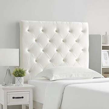 Tufted Velvet Plush College Dorm Headboard - White - with Legs