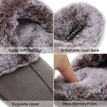 CIOR Fantiny Women’s Memory Foam Slippers Faux Fur Lining Slip-on Clog Scuff House Shoes Indoor & Outdoor-U118WMT010-gray-F-36.37 Grey