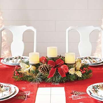 BrylaneHome Cordless Led Pre-Decorated Christmas Holiday Candleholder Centerpiece - Red