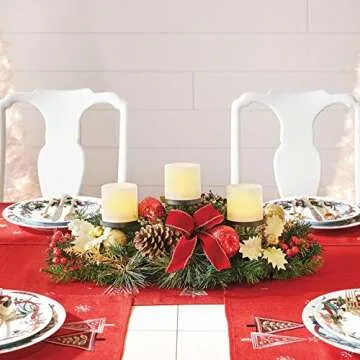 BrylaneHome Cordless Led Pre-Decorated Christmas Holiday Candleholder Centerpiece - Red